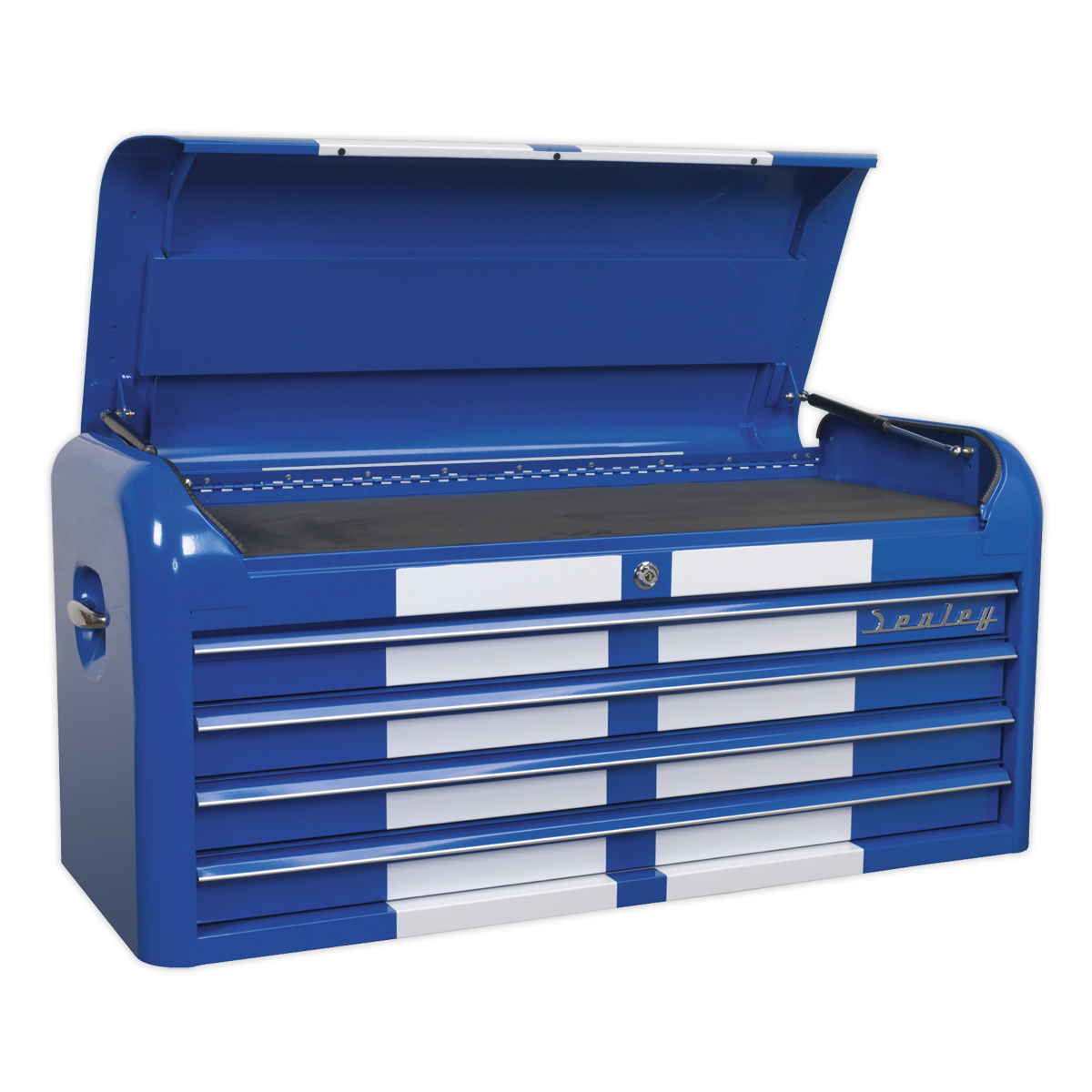 Sealey AP41104BWS 4 Drawer Wide Retro Style Topchest - Blue with White Stripes