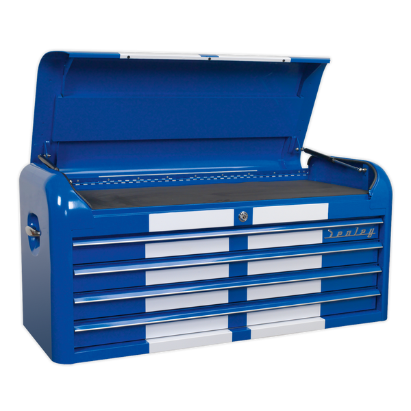 Sealey AP41104BWS 4 Drawer Wide Retro Style Topchest - Blue with White Stripes
