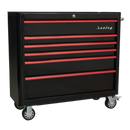 Sealey AP41COMBOBR 10 Drawer Retro Style Extra-Wide Topchest & Rollcab Combination-Black with Red Anodised Drawer Pull