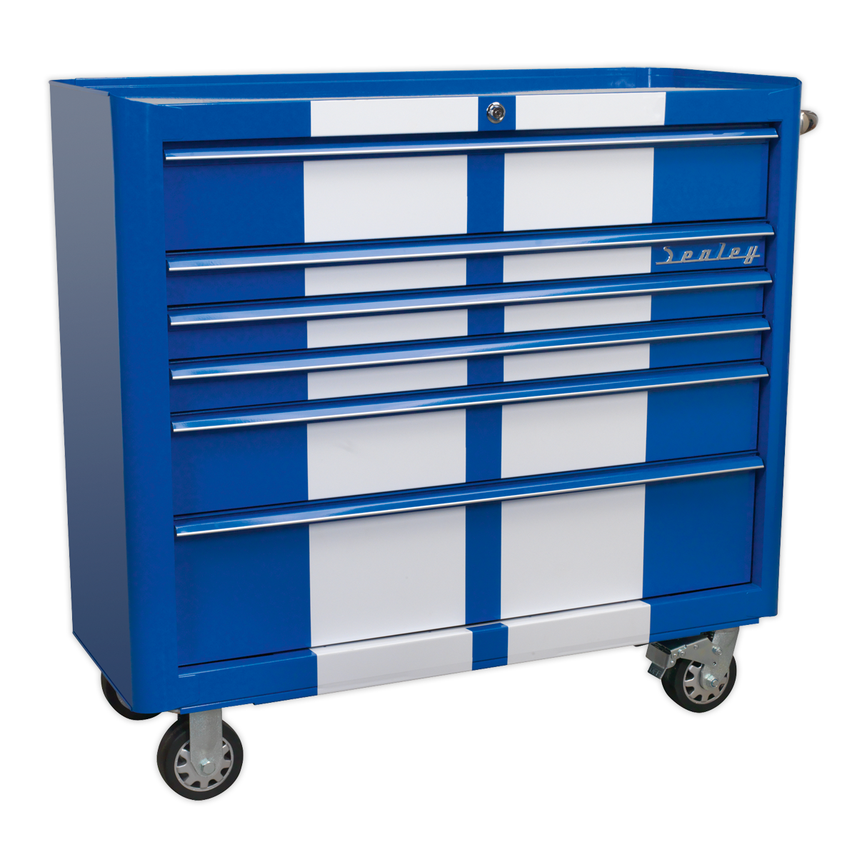 Sealey AP41206BWS 6 Drawer Wide Retro Style Rollcab - Blue with White Stripes