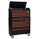 Sealey AP41COMBOBR 10 Drawer Retro Style Extra-Wide Topchest & Rollcab Combination-Black with Red Anodised Drawer Pull