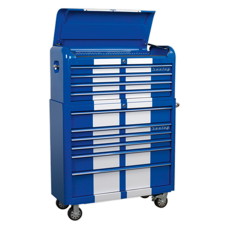 Sealey AP41COMBOBWS Retro Style Extra-Wide Topchest & Rollcab Combination 10 Drawer Blue/White Stripes