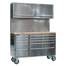 Sealey AP5520SS 10 Drawer & 2 Wall Cupboard Stainless Steel Mobile Tool Cabinet with Backboard