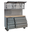 Sealey AP5520SS 10 Drawer & 2 Wall Cupboard Stainless Steel Mobile Tool Cabinet with Backboard