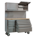 Sealey AP5520SS 10 Drawer & 2 Wall Cupboard Stainless Steel Mobile Tool Cabinet with Backboard