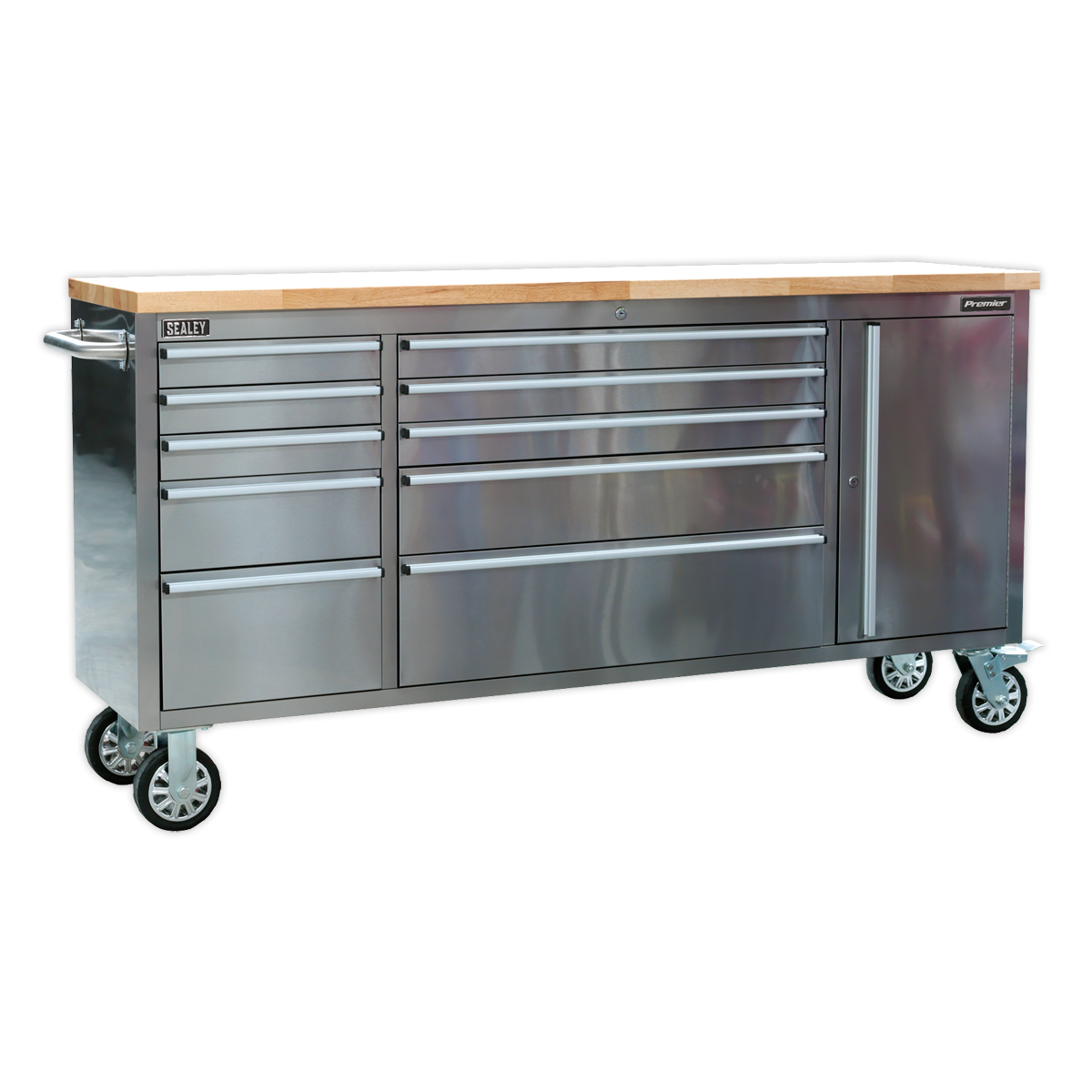 Sealey AP7210SS 10 Drawer & Cupboard Stainless Steel Mobile Tool Cabinet