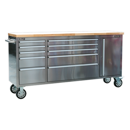 Sealey AP7210SS 10 Drawer & Cupboard Stainless Steel Mobile Tool Cabinet