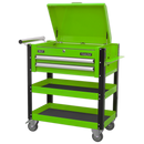Sealey AP760MHV 2 Drawer Heavy-Duty Mobile Tool & Parts Trolley with Lockable Top - Hi-Vis Green