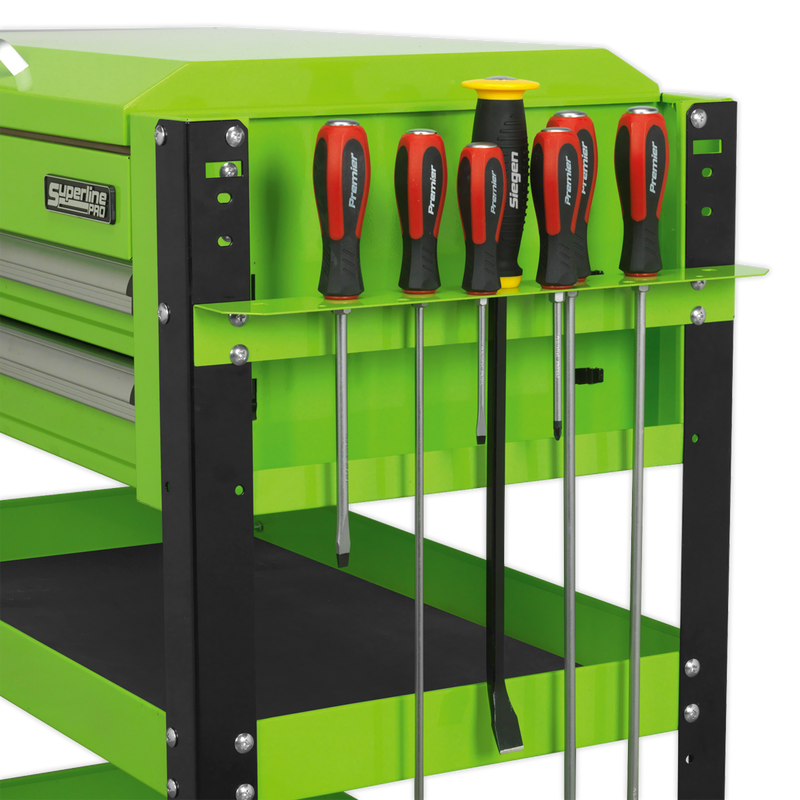 Sealey AP760MHV 2 Drawer Heavy-Duty Mobile Tool & Parts Trolley with Lockable Top - Hi-Vis Green