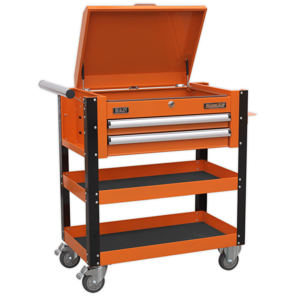 Sealey AP760MO 2 Drawer Heavy-Duty Mobile Tool & Parts Trolley with Lockable Top - Orange