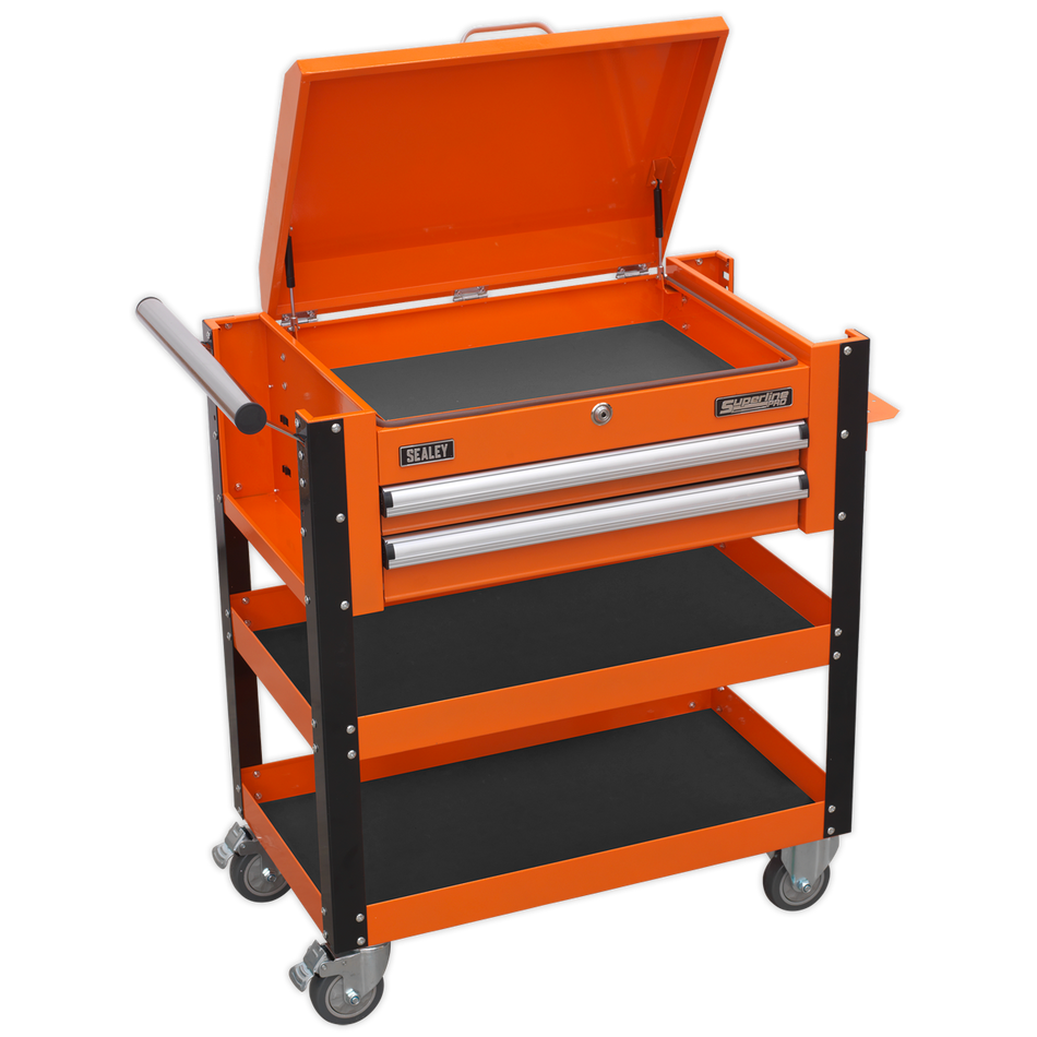Sealey AP760MO 2 Drawer Heavy-Duty Mobile Tool & Parts Trolley with Lockable Top - Orange