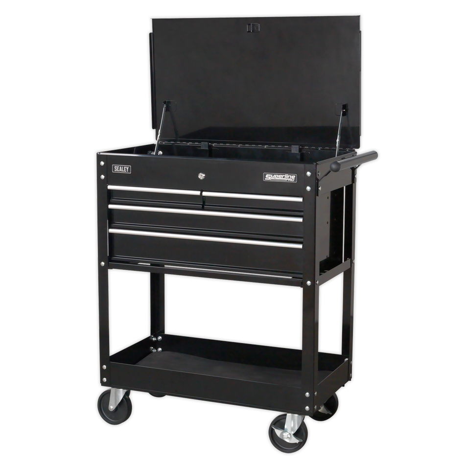 Sealey AP850MB Heavy-Duty Mobile Tool & Parts Trolley with 4 Drawers & Lockable Top - Black