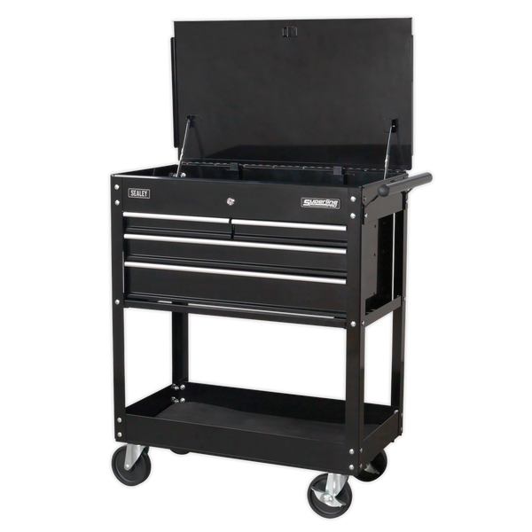 Sealey AP850MB Heavy-Duty Mobile Tool & Parts Trolley with 4 Drawers & Lockable Top - Black