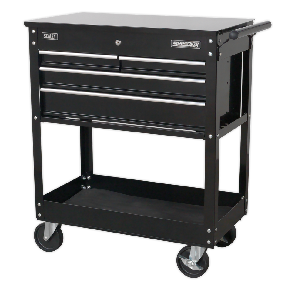 Sealey AP850MB Heavy-Duty Mobile Tool & Parts Trolley with 4 Drawers & Lockable Top - Black