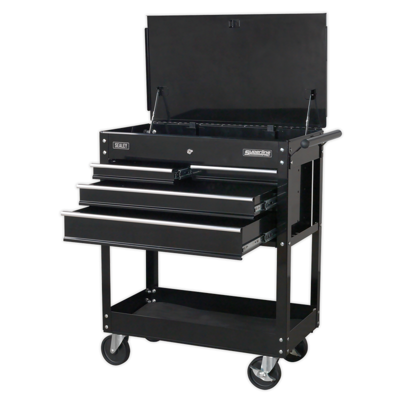 Sealey AP850MB Heavy-Duty Mobile Tool & Parts Trolley with 4 Drawers & Lockable Top - Black