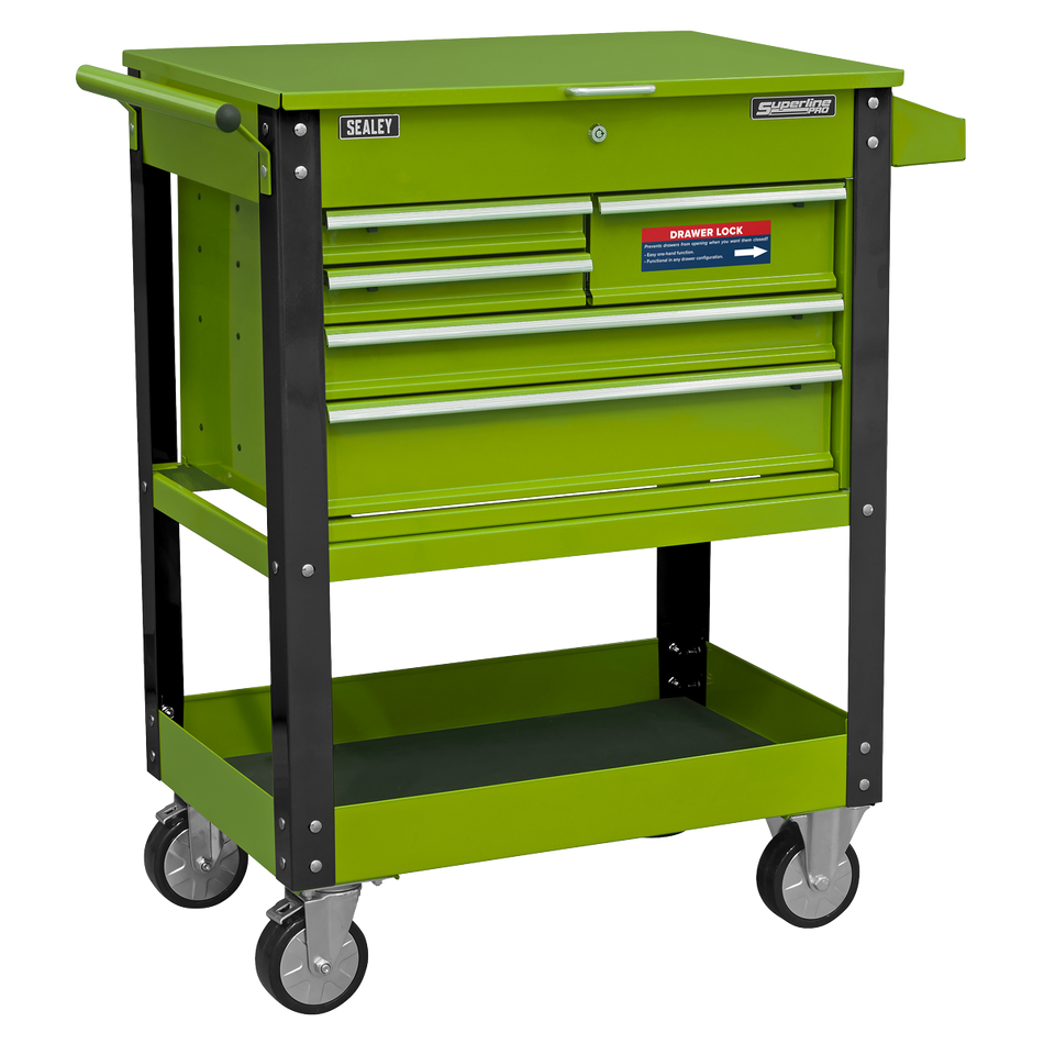 Sealey AP890MHV Heavy-Duty Mobile Tool & Parts Trolley with 5 Drawers and Lockable Top- Hi-Vis