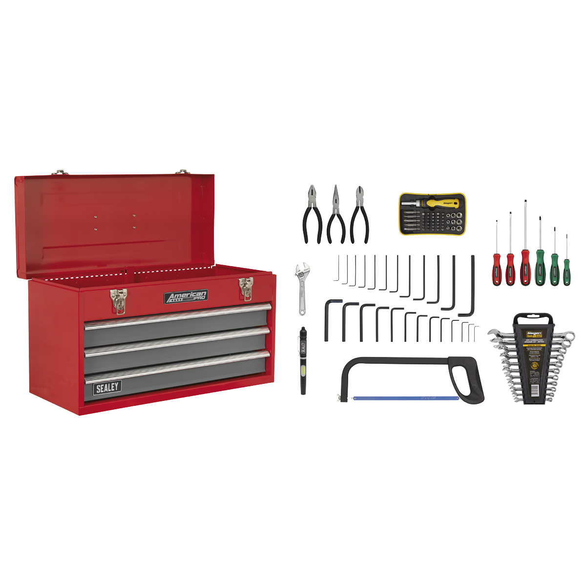 Sealey AP9243BBCOMBO 3 Drawer Portable Tool Chest with Ball-Bearing Slides & 93pc Tool Kit