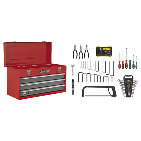 Sealey AP9243BBCOMBO 3 Drawer Portable Tool Chest with Ball-Bearing Slides & 93pc Tool Kit