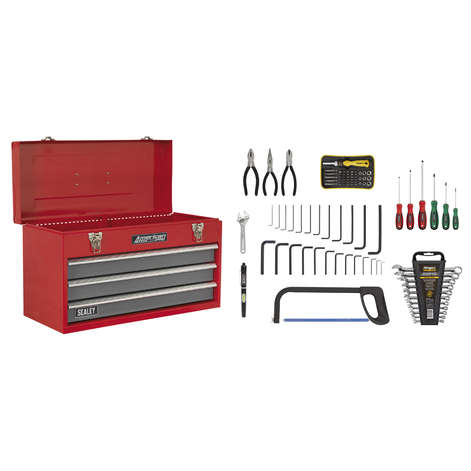 Sealey AP9243BBCOMBO 3 Drawer Portable Tool Chest with Ball-Bearing Slides & 93pc Tool Kit