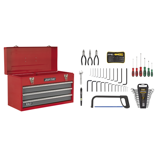 Sealey AP9243BBCOMBO 3 Drawer Portable Tool Chest with Ball-Bearing Slides & 93pc Tool Kit