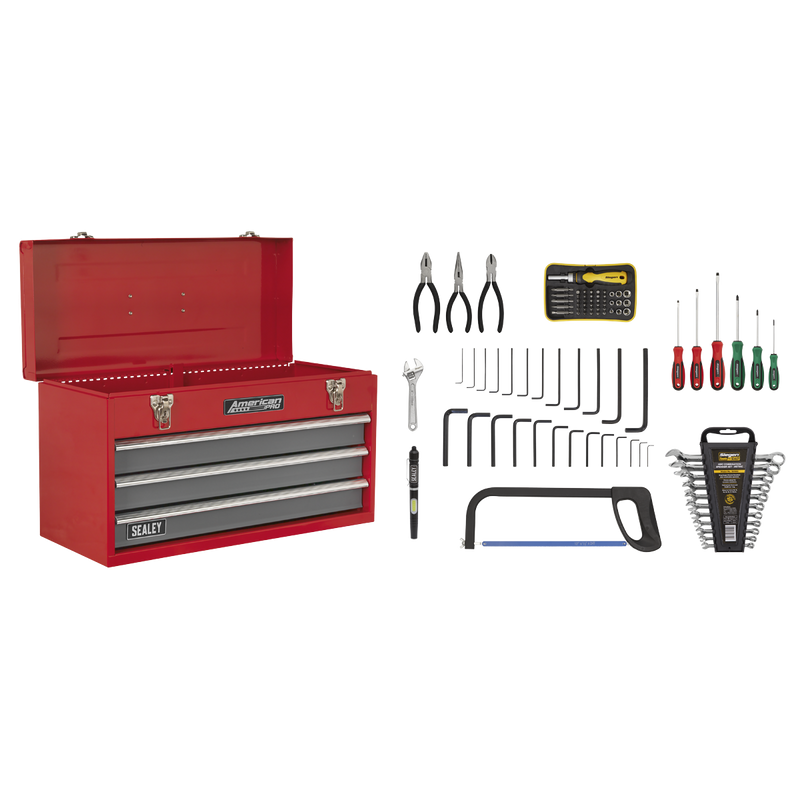 Sealey AP9243BBCOMBO 3 Drawer Portable Tool Chest with Ball-Bearing Slides & 93pc Tool Kit
