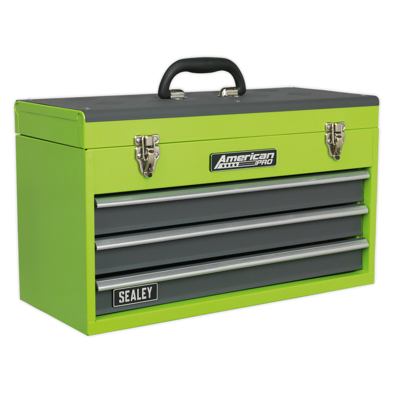 Sealey AP9243BBHV 3 Drawer Portable Tool Chest with Ball-Bearing Slides - Hi-Vis Green/Grey
