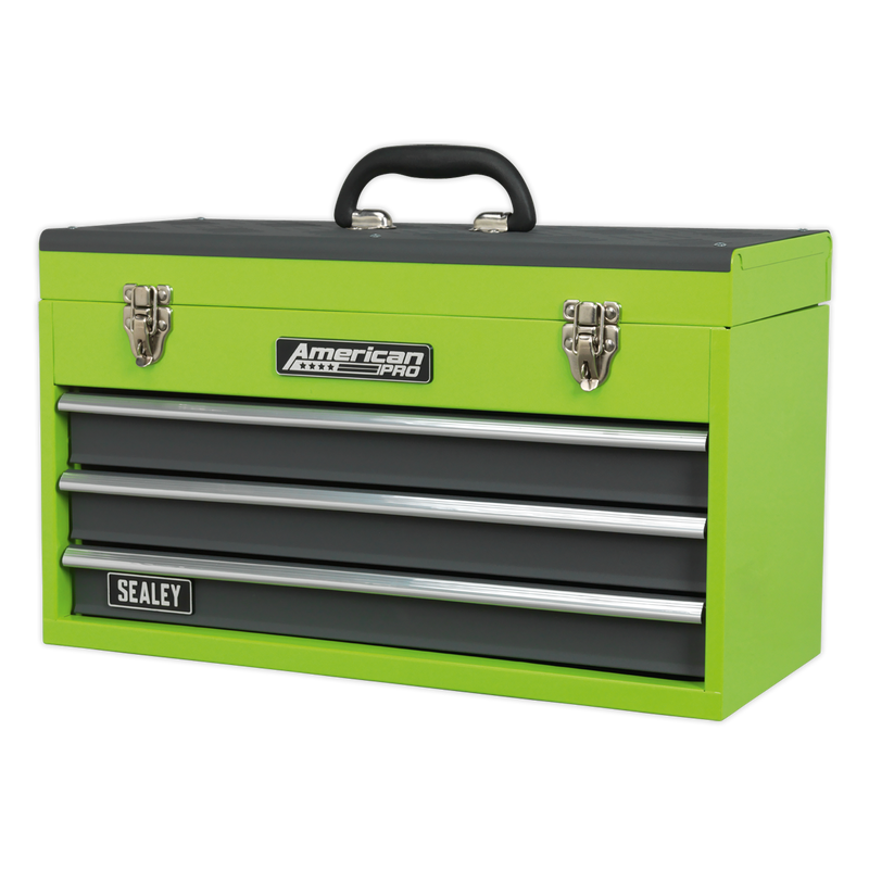 Sealey AP9243BBHV 3 Drawer Portable Tool Chest with Ball-Bearing Slides - Hi-Vis Green/Grey