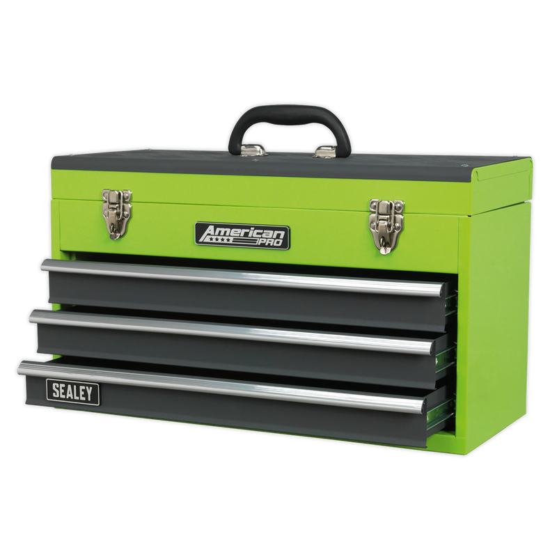 Sealey AP9243BBHV 3 Drawer Portable Tool Chest with Ball-Bearing Slides - Hi-Vis Green/Grey