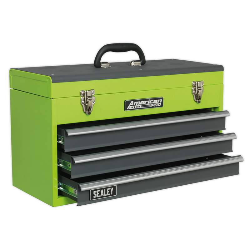 Sealey AP9243BBHV 3 Drawer Portable Tool Chest with Ball-Bearing Slides - Hi-Vis Green/Grey