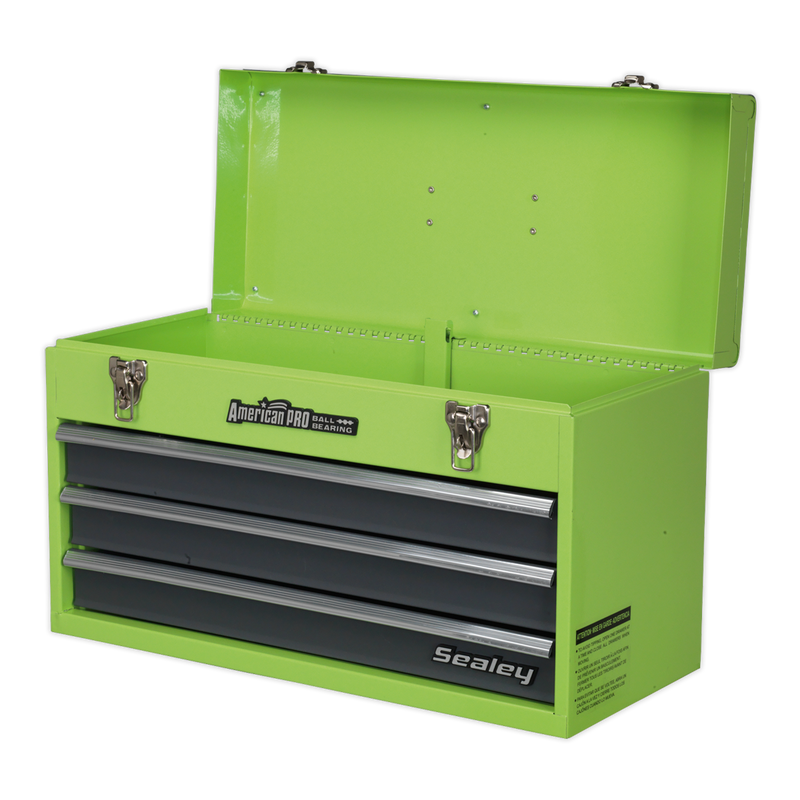 Sealey AP9243BBHV 3 Drawer Portable Tool Chest with Ball-Bearing Slides - Hi-Vis Green/Grey