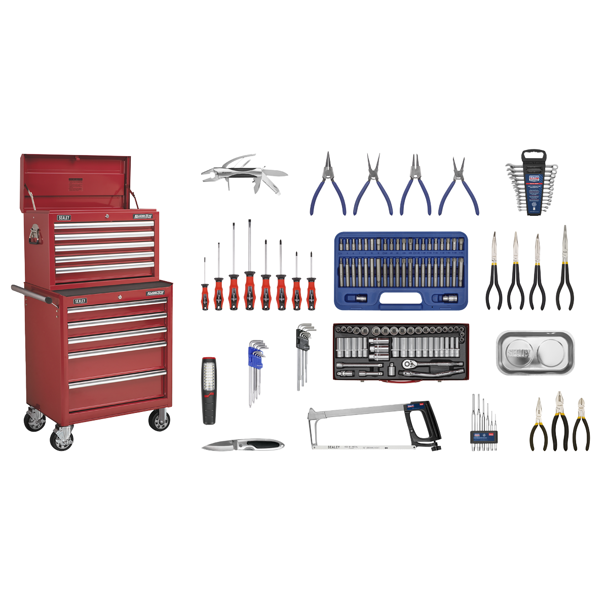 Sealey APCOMBOBBTK55 10 Drawer Topchest & Rollcab Combination with Ball-Bearing Slides & 147pc Tool Kit