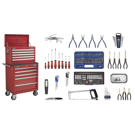 Sealey APCOMBOBBTK55 10 Drawer Topchest & Rollcab Combination with Ball-Bearing Slides & 147pc Tool Kit