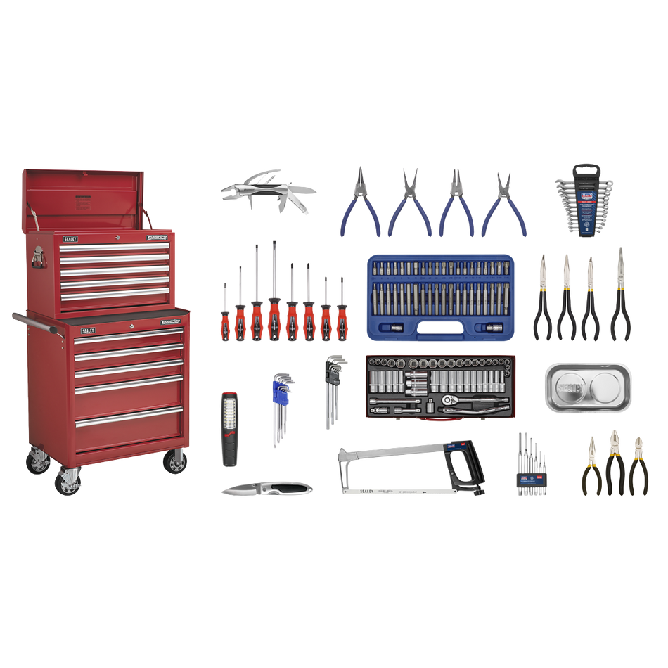 Sealey APCOMBOBBTK55 10 Drawer Topchest & Rollcab Combination with Ball-Bearing Slides & 147pc Tool Kit