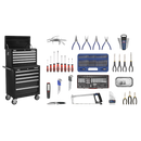 Sealey APCOMBOBBTK56 10 Drawer Topchest & Rollcab Combination with Ball-Bearing Slides - Black & 147pc Tool Kit