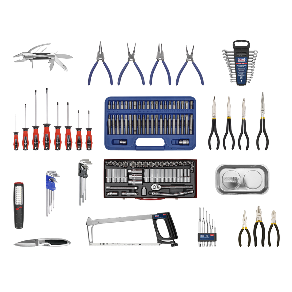 Sealey APCOMBOBBTK56 10 Drawer Topchest & Rollcab Combination with Ball-Bearing Slides - Black & 147pc Tool Kit