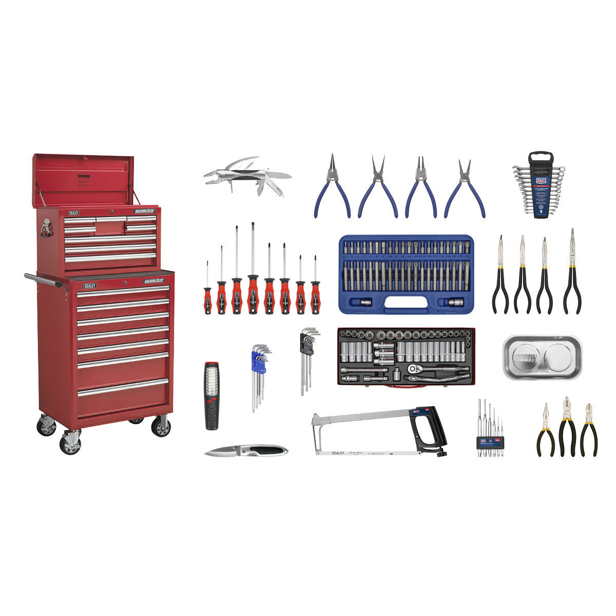 Sealey APCOMBOBBTK57 15 Drawer Topchest & Rollcab Combination with Ball-Bearing Slides & 147pc Tool Kit