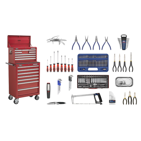 Sealey APCOMBOBBTK57 15 Drawer Topchest & Rollcab Combination with Ball-Bearing Slides & 147pc Tool Kit