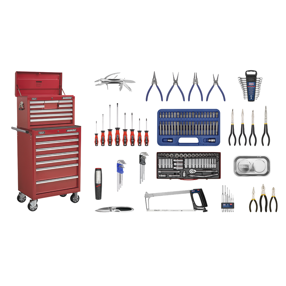 Sealey APCOMBOBBTK57 15 Drawer Topchest & Rollcab Combination with Ball-Bearing Slides & 147pc Tool Kit