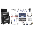 Sealey APCOMBOBBTK58 15 Drawer Topchest & Rollcab Combination with Ball-Bearing Slides - Black & 147pc Tool Kit