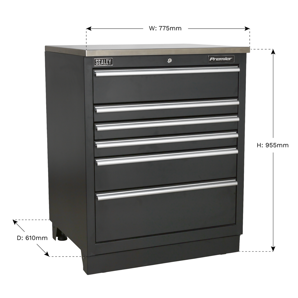Sealey APMS03 6 Drawer 775mm Heavy-Duty Modular Floor Cabinet