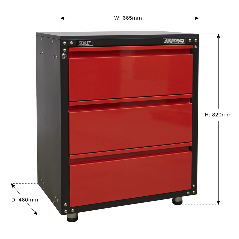 Sealey APMS82 665mm Modular 3 Drawer Cabinet with Worktop