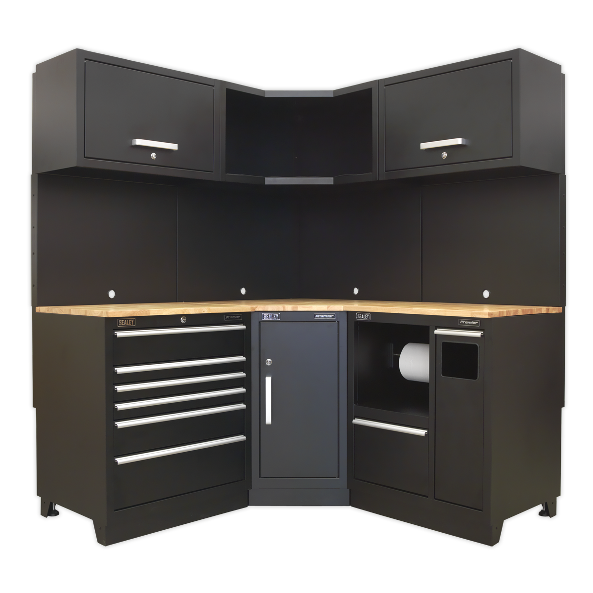Sealey APMSCOMBO6W Premier 1.7m Corner Storage System - Oak Worktop