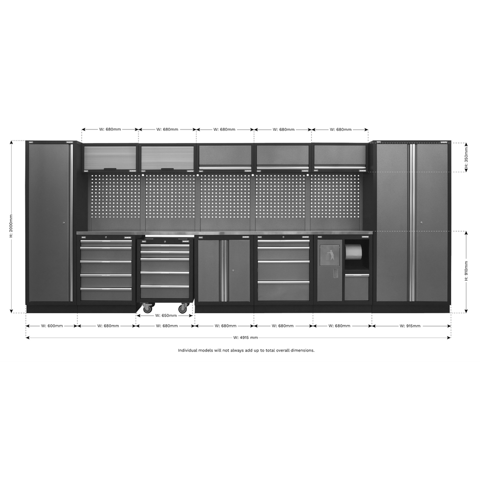 Sealey APMSSTACK01SS Superline Pro 4.9m Storage System - Stainless Worktop