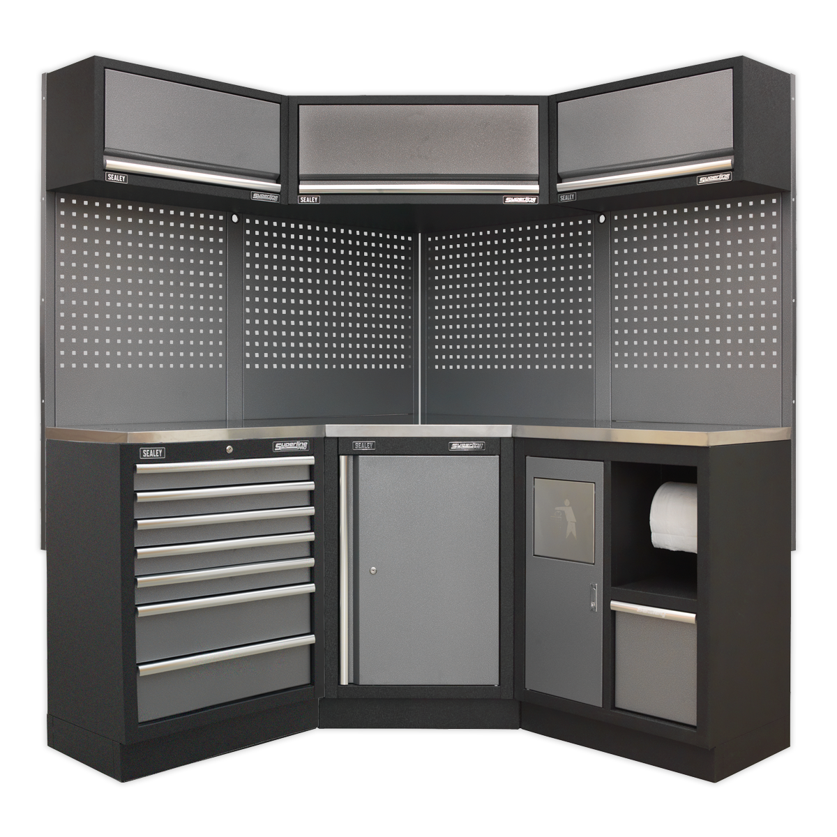 Sealey APMSSTACK08SS Superline Pro 1.6m Corner Storage System - Stainless Worktop