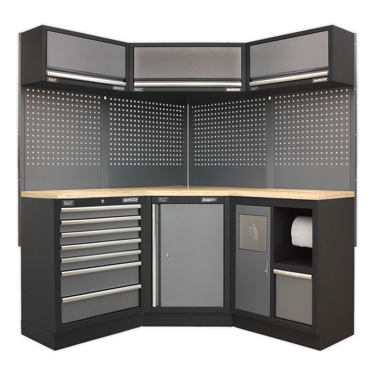 Sealey APMSSTACK08W Superline Pro 1.6m Corner Storage System - Wood Worktop