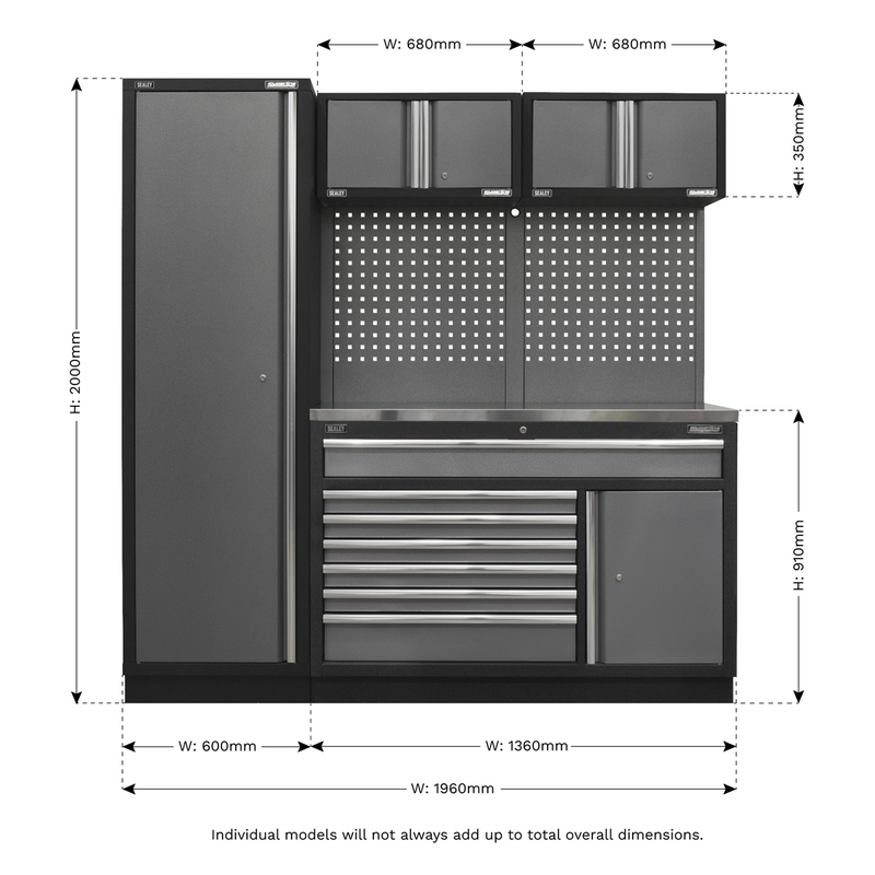 Sealey APMSSTACK10SS Superline Pro 1.96m Storage System - Stainless Steel Worktop
