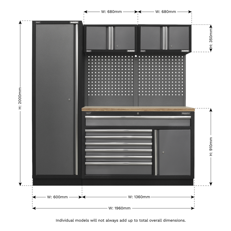 Sealey APMSSTACK10W Superline Pro 1.96m Storage System - Pressed Wood Worktop