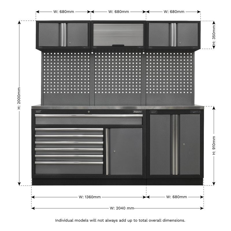 Sealey APMSSTACK11SS Superline Pro 2.04m Storage System - Stainless Steel Worktop