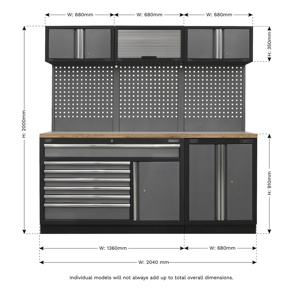 Sealey APMSSTACK11W Superline Pro 2.04m Storage System - Pressed Wood Worktop