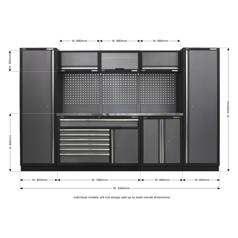 Sealey APMSSTACK13SS Superline Pro 3.24m Storage System - Stainless Steel Worktop